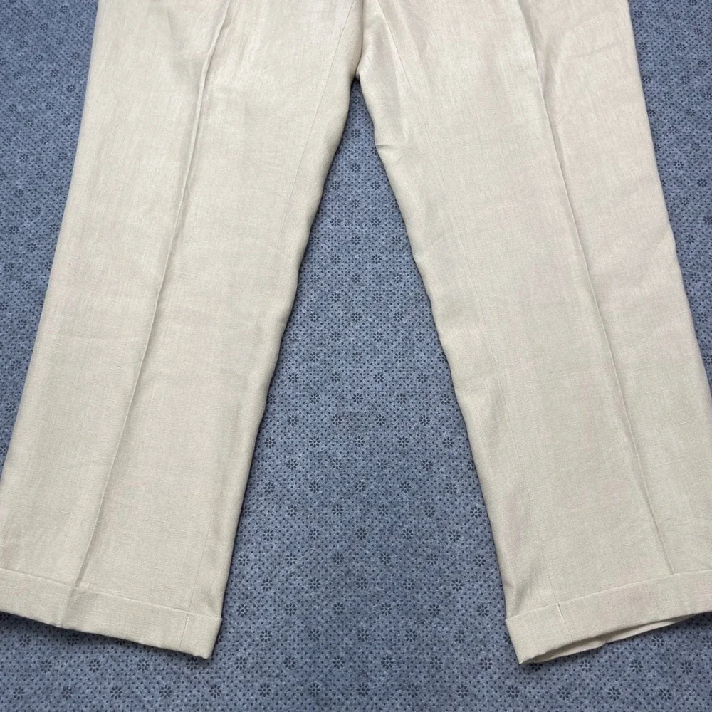 Jos A Bank Mens Tan Beige Pleated Linen Trousers Cuffed Dress Casual Pants 34x30